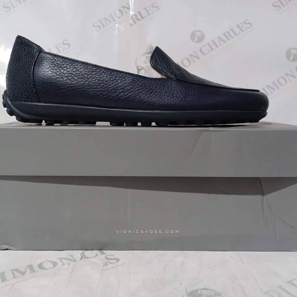BOXED PAIR OF VIONIC ELORA LOAFERS IN NAVY SIZE 7