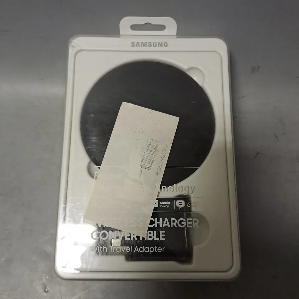 BOXED SAMSUNG WIRELESS CHARGER CONVERTIBLE WITH TRAVEL ADAPTER