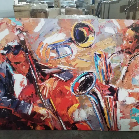 ABSTRACT JAZZ MUSIC CANVAS ART FEATURING SAXOPHONE AND AMERICAN ETHNIC ELEMENTS 