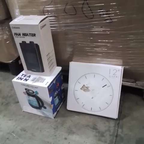 PALLET OF ASSORTED ELECTRICAL ITEMS TO INCLUDE;FAN HEATER,KETTLE,CLOCK