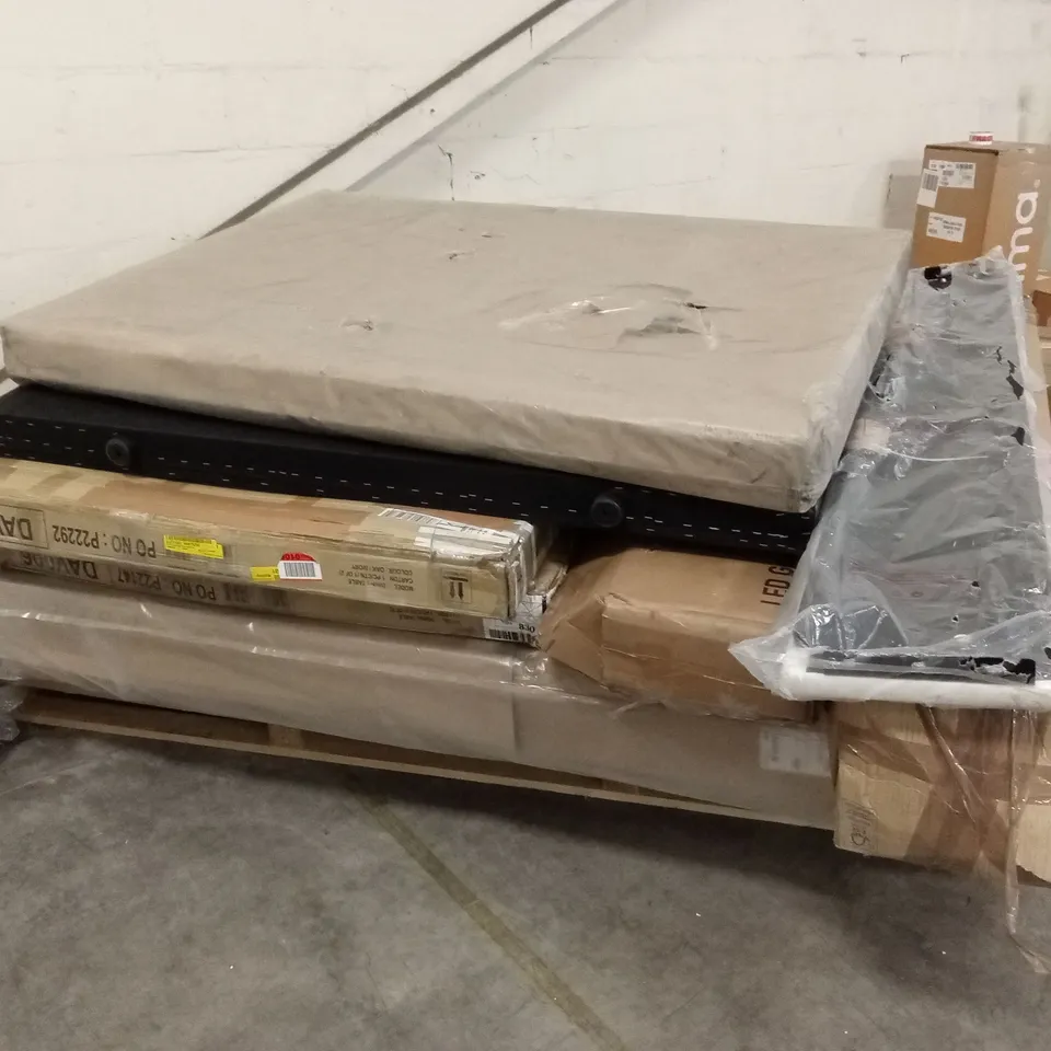 PALLET OF ASSORTED INCOMPLETE FURNITURE AND BED PARTS 