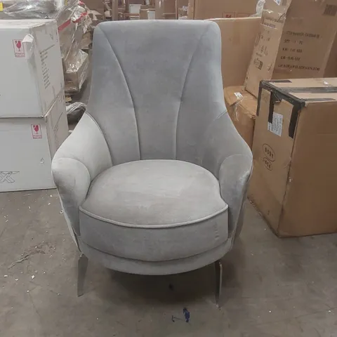 DESIGNER GREY VELVET UPHOLSTERED ARMCHAIR 