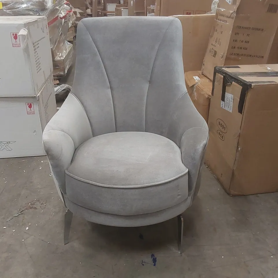 DESIGNER GREY VELVET UPHOLSTERED ARMCHAIR