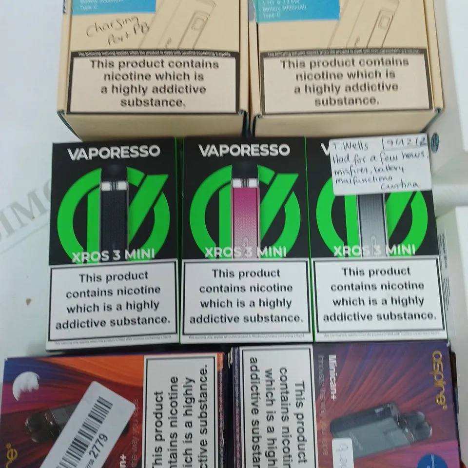 LOT OF 12 ASSORTED E-CIGS TO INCLUDE INNOKIN, VAPORESSO AND ASPIRE