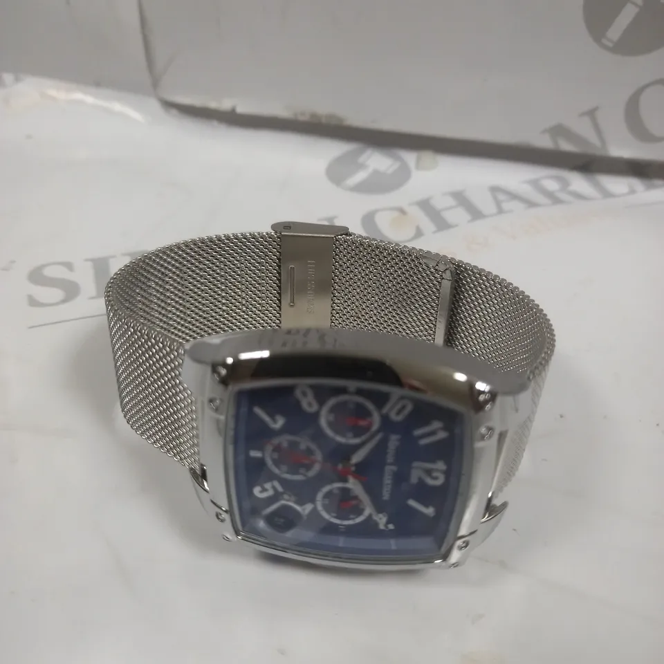 BOXED MANN EGERTON IMPACT STEEL BLUE DIAL MESH STRAP WATCH 