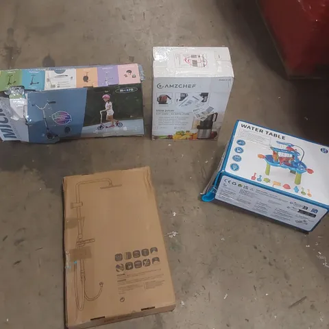 PALLET CONTAINING A VERY LARGE QUANTITY OF ASSORTED ITEMS INCLUDING: MICRO SCOOTER, SLOW JUICER, WATER TABLE, SHOWER SET ECT