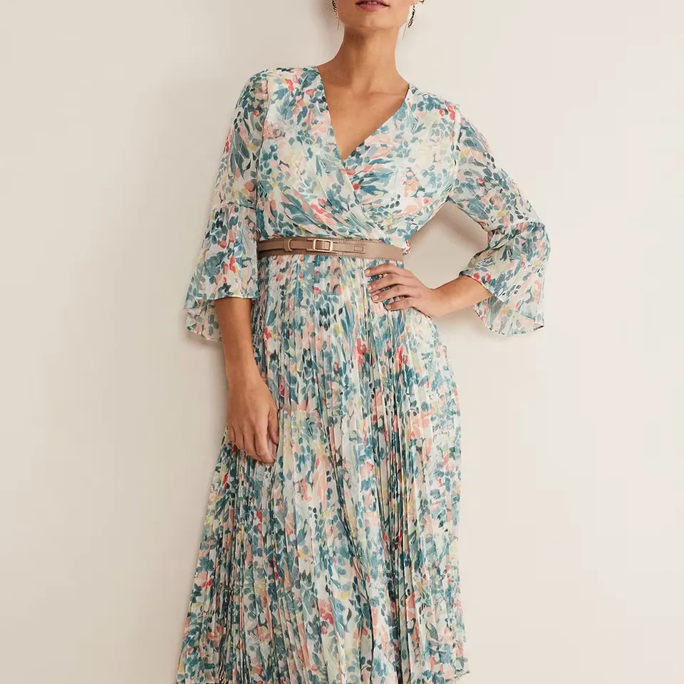 PHASE EIGHT DANI FLORAL PLEATED MIDI DRESS - SIZE 16