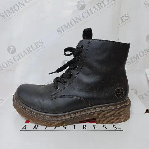 BOXED RIEKER LACE ANKLE BOOTS, BLACK - SIZE 5