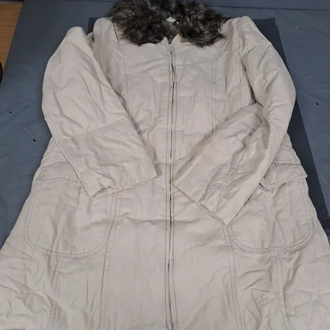 ORVIS HOODED FLEECE LINED COAT - BEIGE - SIZE LARGE