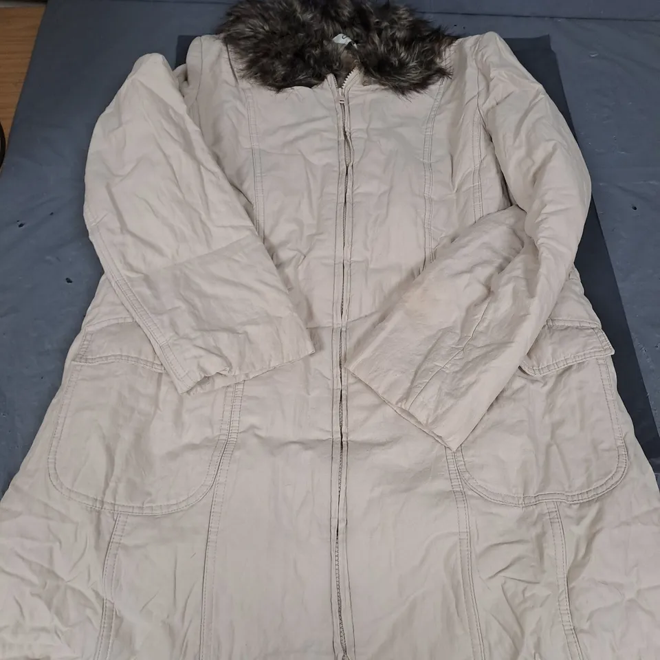 ORVIS HOODED FLEECE LINED COAT - BEIGE - SIZE LARGE