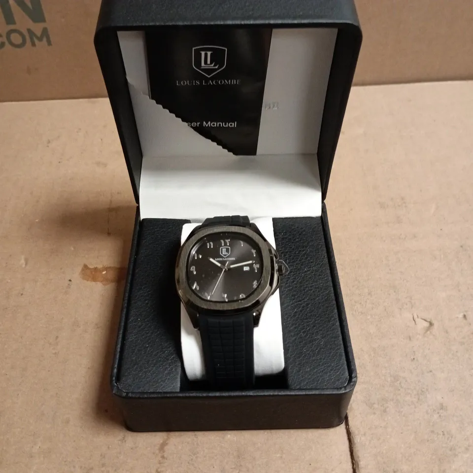 MENS LOUIS LACOMBE WATCH – ARABIC DIAL - RUBBER STRAP – GIFT BOX