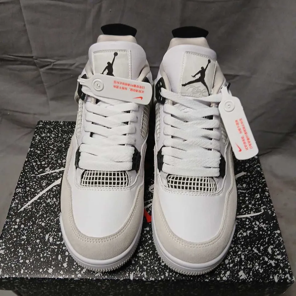 AIR JORDAN 4 RETRO WHITE/BLACK-NEUTRAL GREY – UK 8.5 (US 9.5) – MEN'S SNEAKERS