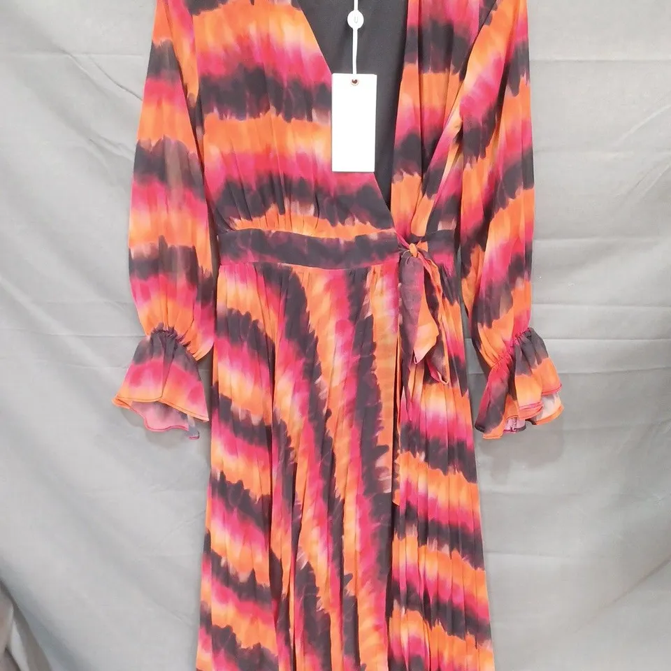 FOREVER UNIQUE MIDI WRAP DRESS WITH PLEATED SKIRT - UK 10