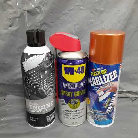 APPROXIMATELY 5 ASSORTED AEROSOLS TO INCLUDE WD-40 , ENGINE BRIGHTENER , PEARLIZER , ETC 