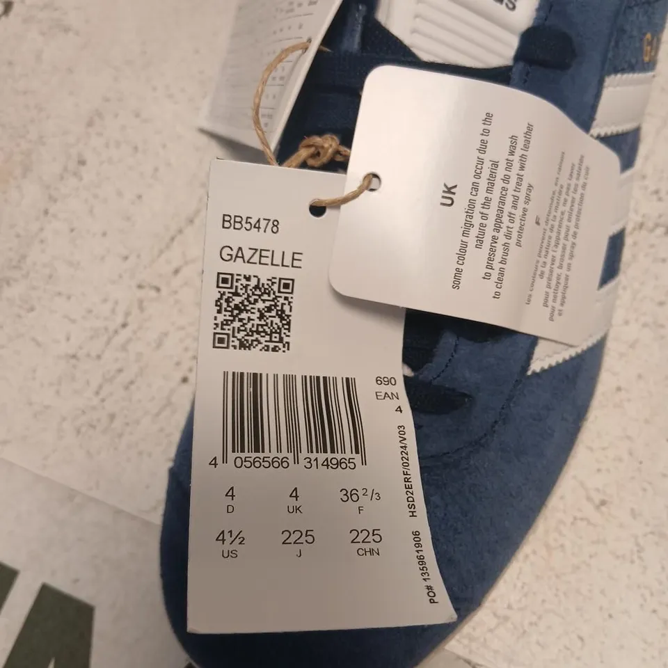 ADIDAS GAZELLE TRAINERS – BLUE SUEDE, UK 4