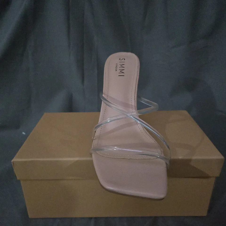 BOXED SIMMI HONIE CLEAR NUDE PU HEELS - UK 6 