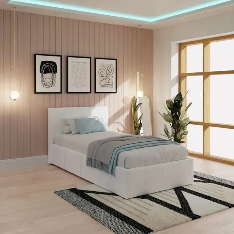 BOXED GFW SINGLE WHITE SIDE LIFT OTTOMAN BED (2 BOXES)