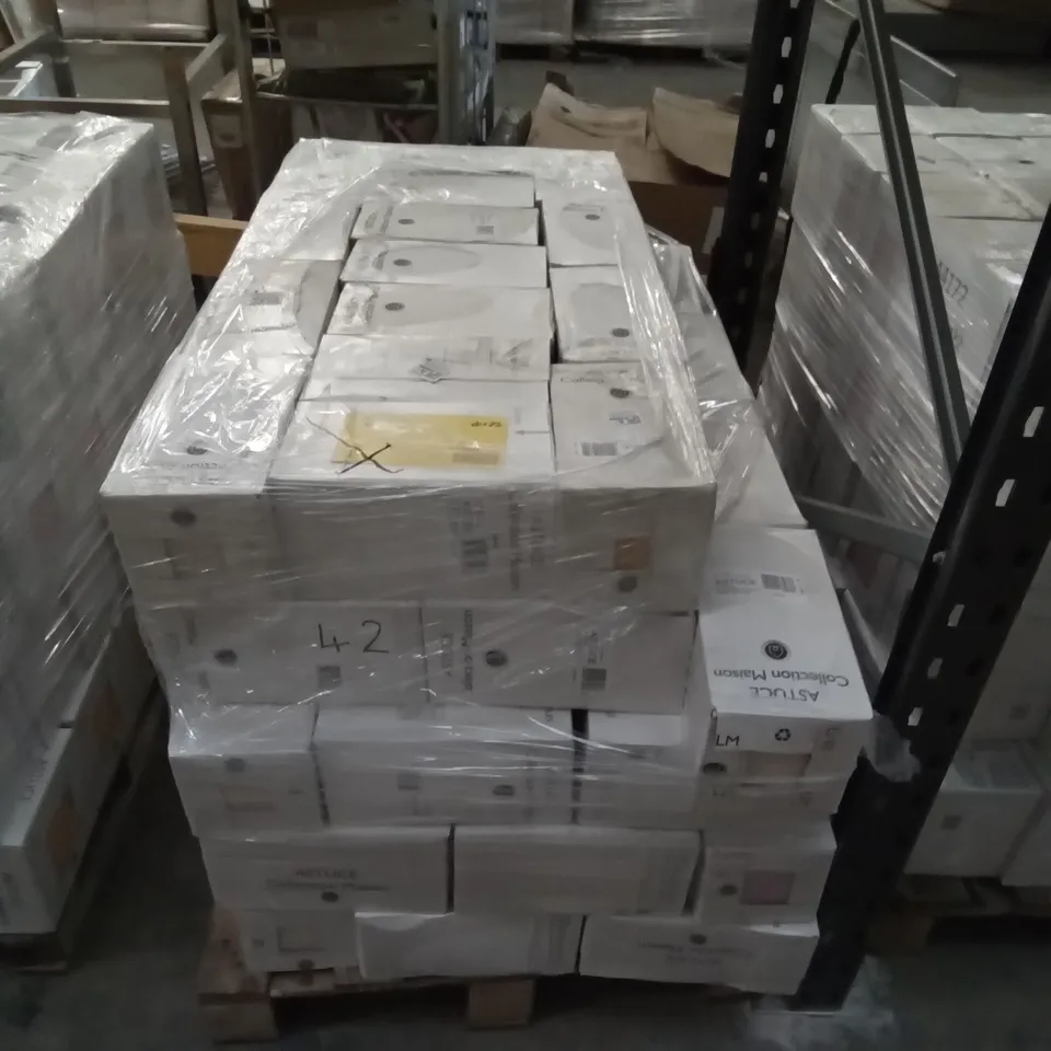 PALLET OF APPROXIMATELY 87 BOXES OF 44 BRAND NEW ASTUCE MAT JAUNE SERIN 15×15CM TILES & 44 BRAND NEW ASTUCE BRILLIANT VIOLET FIG 15×15CM TILESS