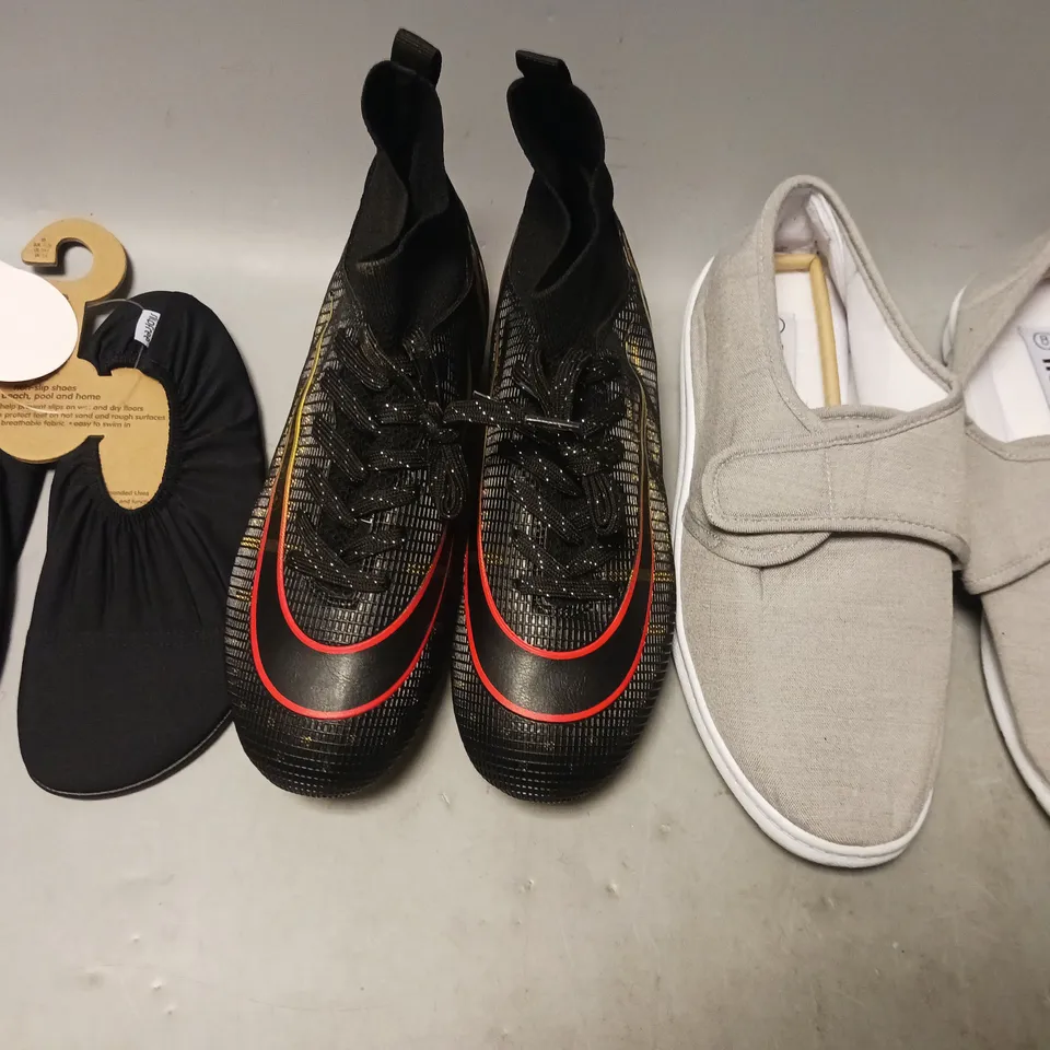 BOX OF APPROXIMATELY 8 ASSORTED PAIRS OF SHOES AND FOOTWEAR ITEMS IN VARIOUS COLOURS, STYLES, AND SIZES - COLLECTION ONLY