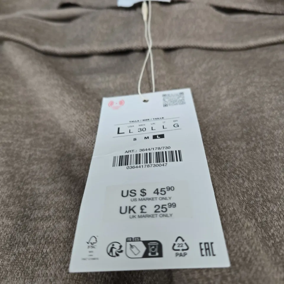 ZARA WOMEN’S KNIT TROUSERS – TAUPE/BROWN, UK SIZE L