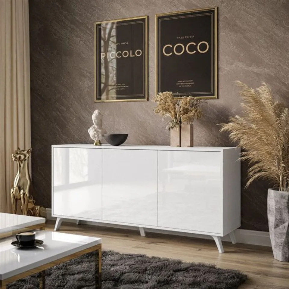 BOXED SANAYI SIDEBOARD ON LEGS - WHITE GLOSS (1 BOX)