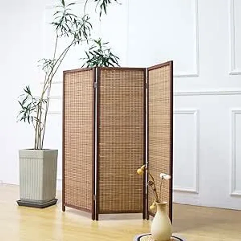 BOXED FURNNYLANE 3 PANEL BAMBOO ROOM DIVIDER SHORT FOLDING SCREEN DIVIDER BROWN,120 H×117 W