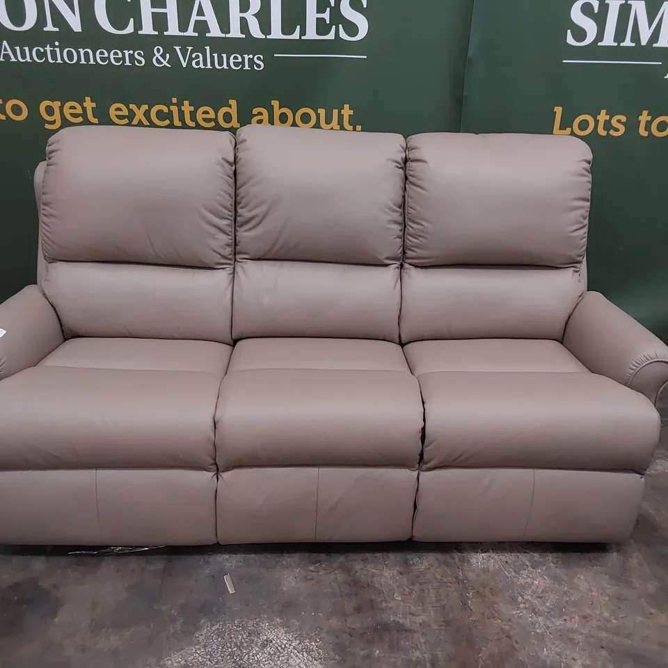QUALITY BRITISH DESIGNER G PLAN NEWMARKET THREE SEATER SOFA CAMBRIDGE TAUPE LEATHER 
