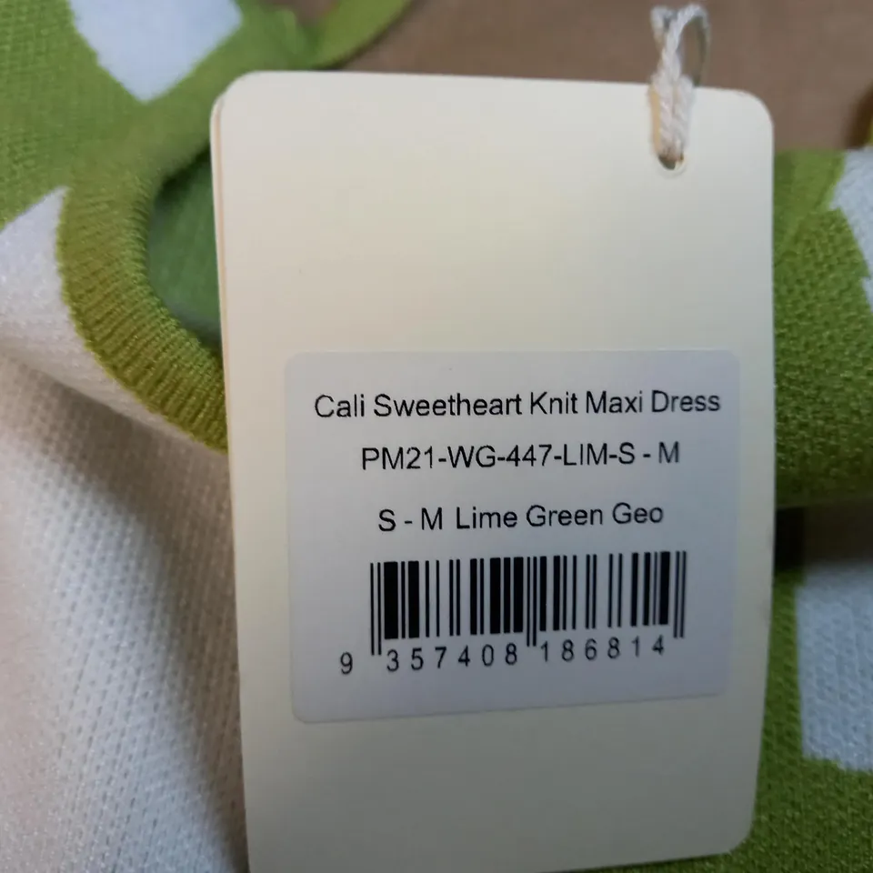 PEPPERMAYO CALI SWEETHEART KNIT GREEN/WHITE MAXI DRESS - SIZE S/M