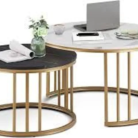 TUKAILAI COFFEE TABLES SET OF 2 NESTING TABLES ROUND COFFEE TABLES WITH METAL FRAME MODERN WHITE WOOD NEST OF TABLES FOR LIVING ROOM SIDE END TABLES FOR HOME OFFICE (1 BOX)