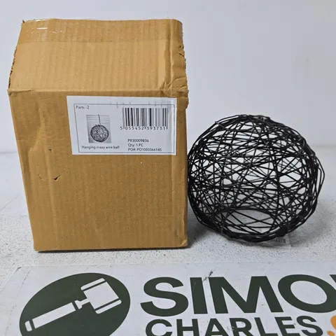 DECORATIVE HANGING WIRE BALL – BLACK METAL SPHERE