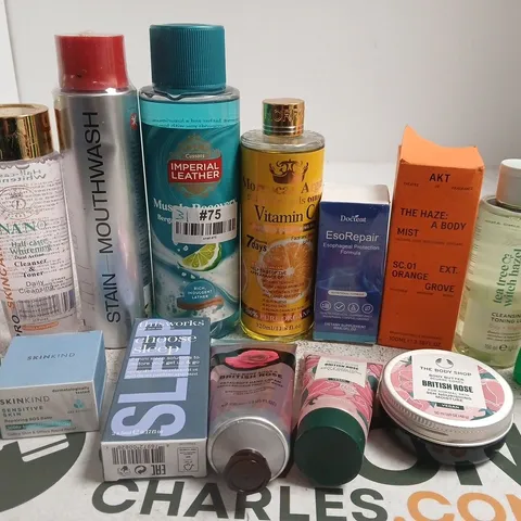 APPROX 12 ASSORTED BEAUTY PRODUCTS TO INCLUDE THE BODY SHOP BODY LOTION, IMPERIAL LEATHER BATH SOAK, LYNX BODY WASH, ETC