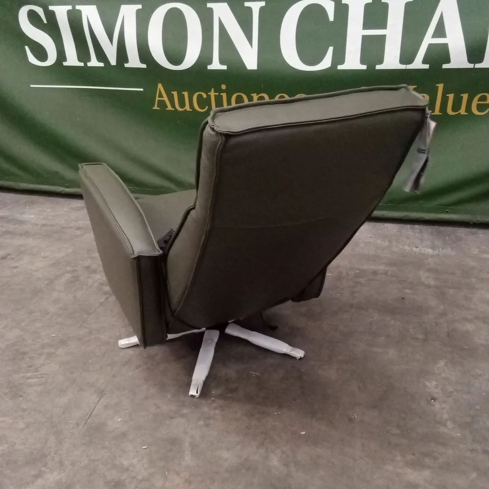 QUALITY DESIGNER SWIVEL LEATHER POWER RECLINER CHAIR - OLIVE