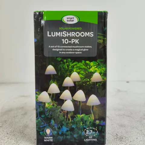 LUMISHROOMS 10-PK SOLAR POWERED MUSHROOM GARDEN LIGHTS – WARM WHITE
