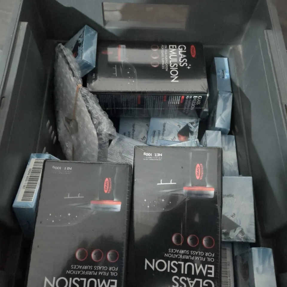 BOX OF ASSORTED ITEMS TO INCLUDE - GLASS EMULSION - RAYHONG ANTIFREEZE SNOW REMOVAL  