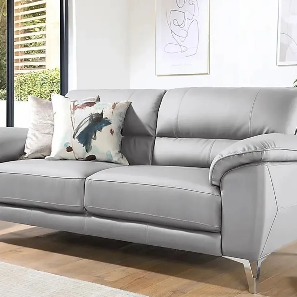 BOXED MADRID LIGHT GREY LEATHER THREE SEATER SOFA 