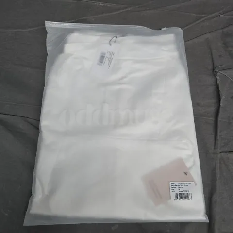 BAGGED ODDMUSE THE ULTIMATE MUSE SATIN BARDOT MINI DRESS – WHITE, UK M