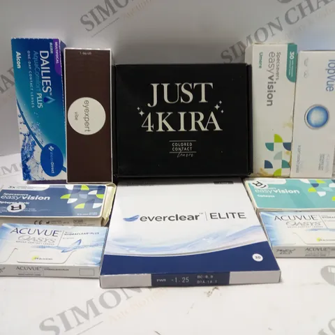 BOX OF APPROX 25 ASSORTED CONTACT LENSES AND CONTACT LENSE SOLUTIONS