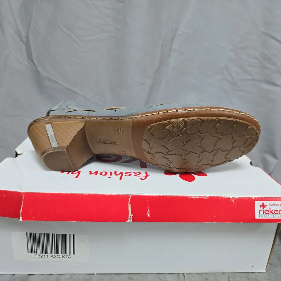 RIEKER ANTISTRESS WOMEN’S WOVEN CUT-OUT SANDALS – GREY/BLUE, BOXED SIZE EU 41