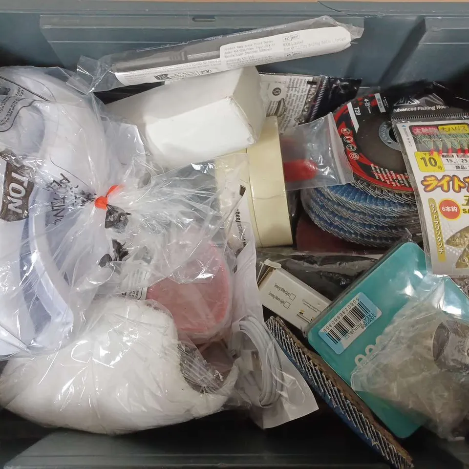 BOX OF ASSORTED HOUSE HOLD ITEMS TO INCLUDE - PLUG SOCKET - CRICUTJOY - TOOLS