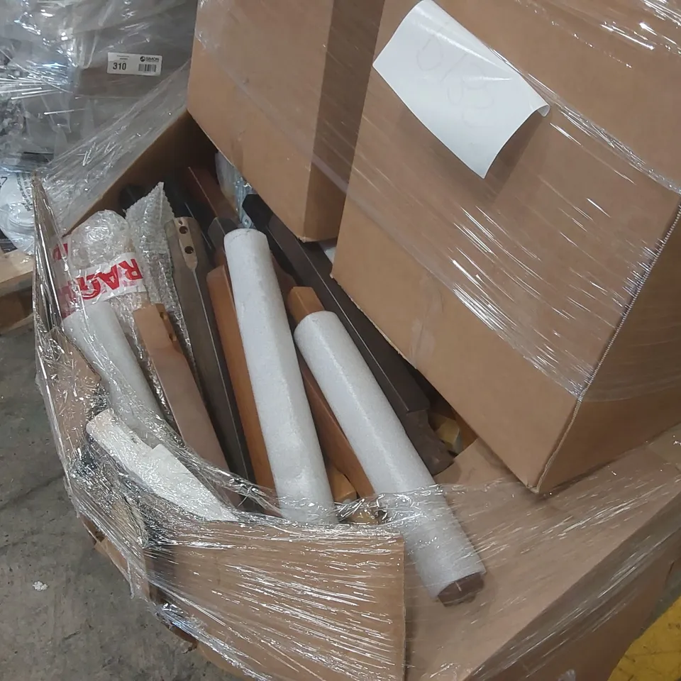 PALLET CONTAINING A LARGE QUANTITY OF ASSORTED FURNITURE PARTS INCLUDING: CHAIR PARTS ECT