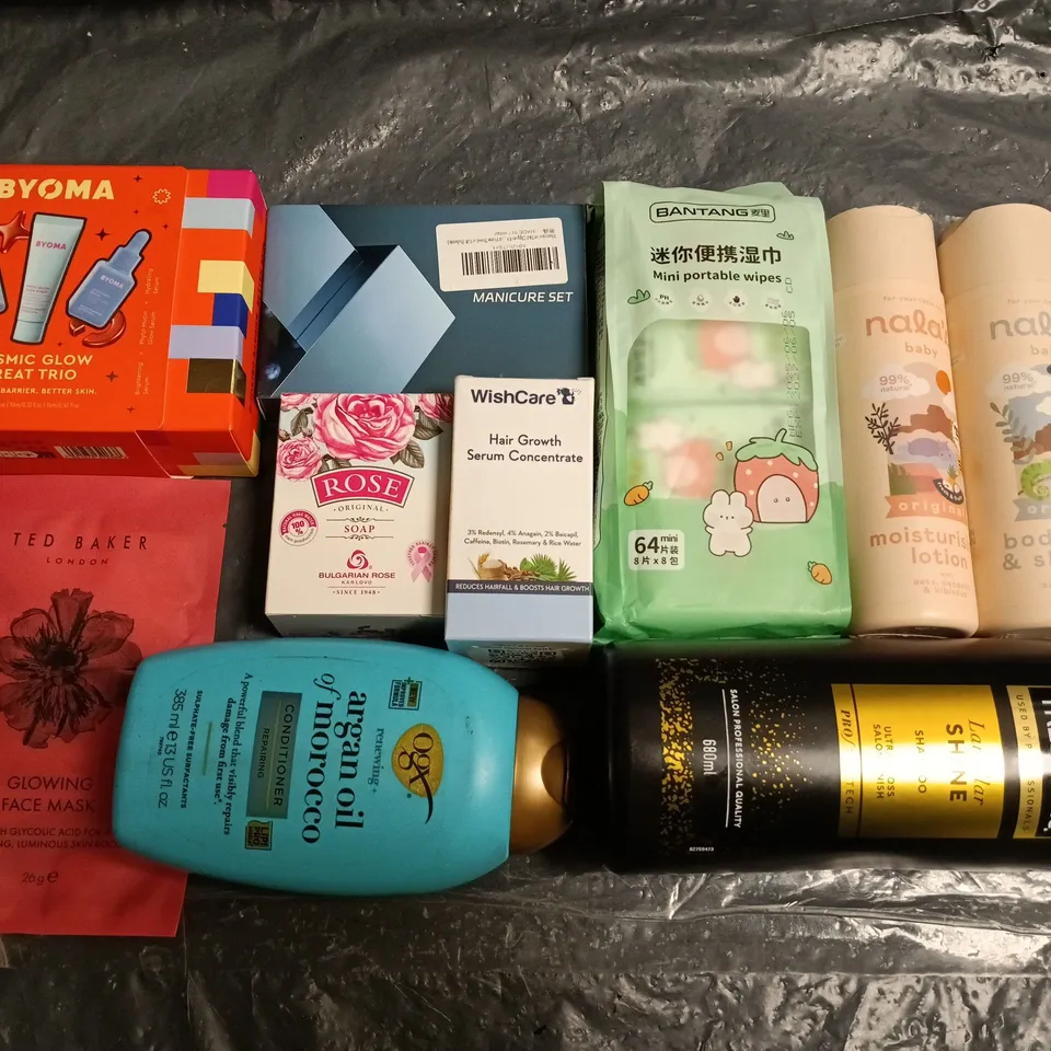 LOT OF APPROXIMATELY 15 ASSORTED HEALTH AND BEAUTY ITEMS TO INCLUDE NALAS, TRESEMME AND BYOMA