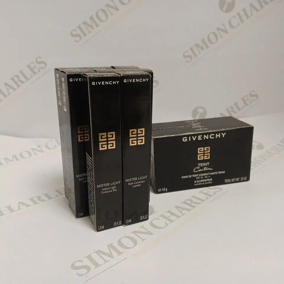 APPROXIMATELY 10 ASSORTED GIVENCHY BEAUTY PRODUCTS TO INCLUDE COMPACT FOUNDATION & HIGHLIGHTER AND MISTER LIGHT CORRECTIVE PEN 