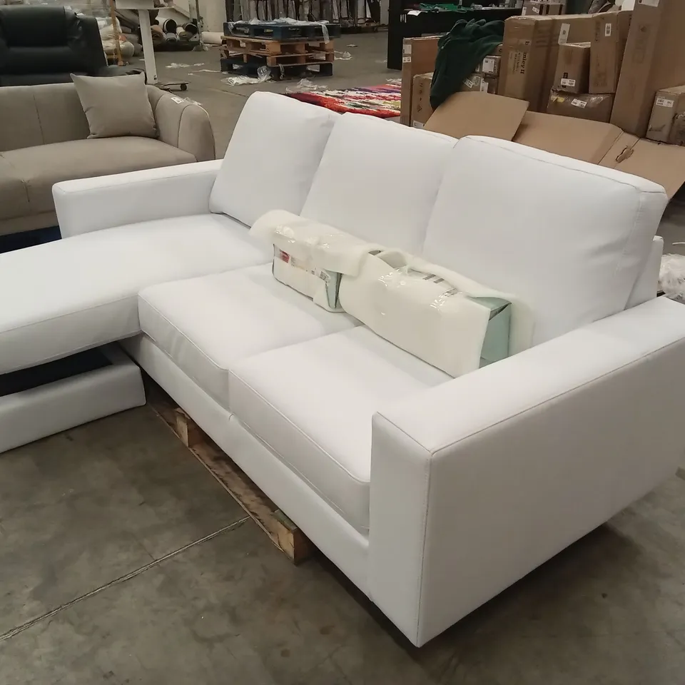 BALTIMORE L-SHAPE CORNER SOFA, WHITE PREMIUM FAUX LEATHER