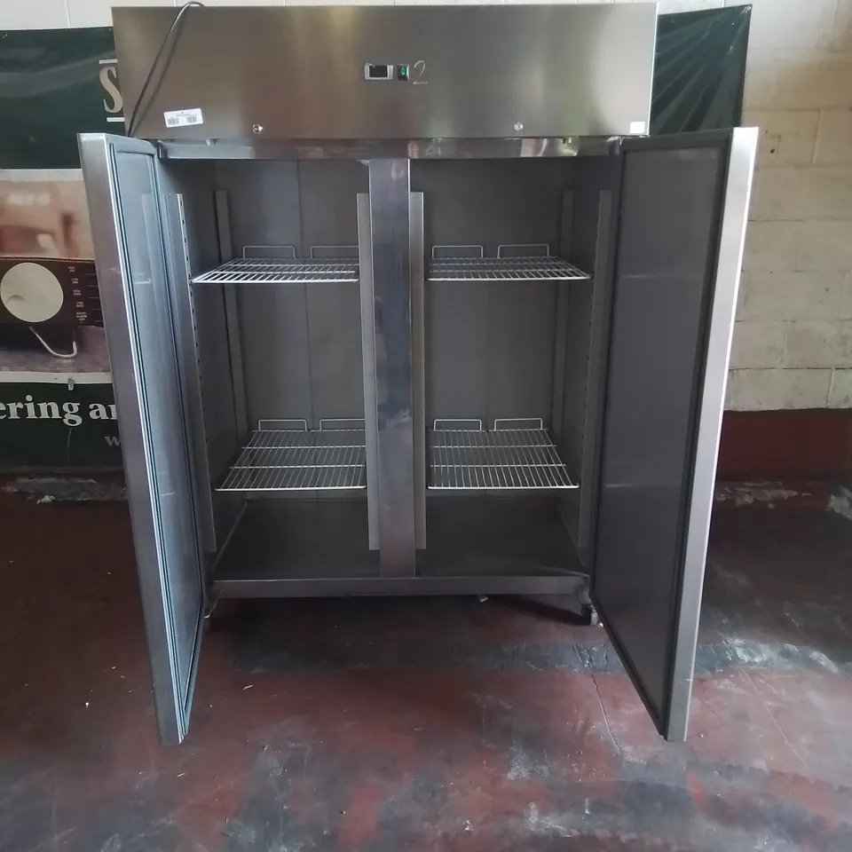 COMMERCIAL ARTIKCOLD GN1410TN DOUBLE DOOR UPRIGHT STAINLESS STEEL FRIDGE.