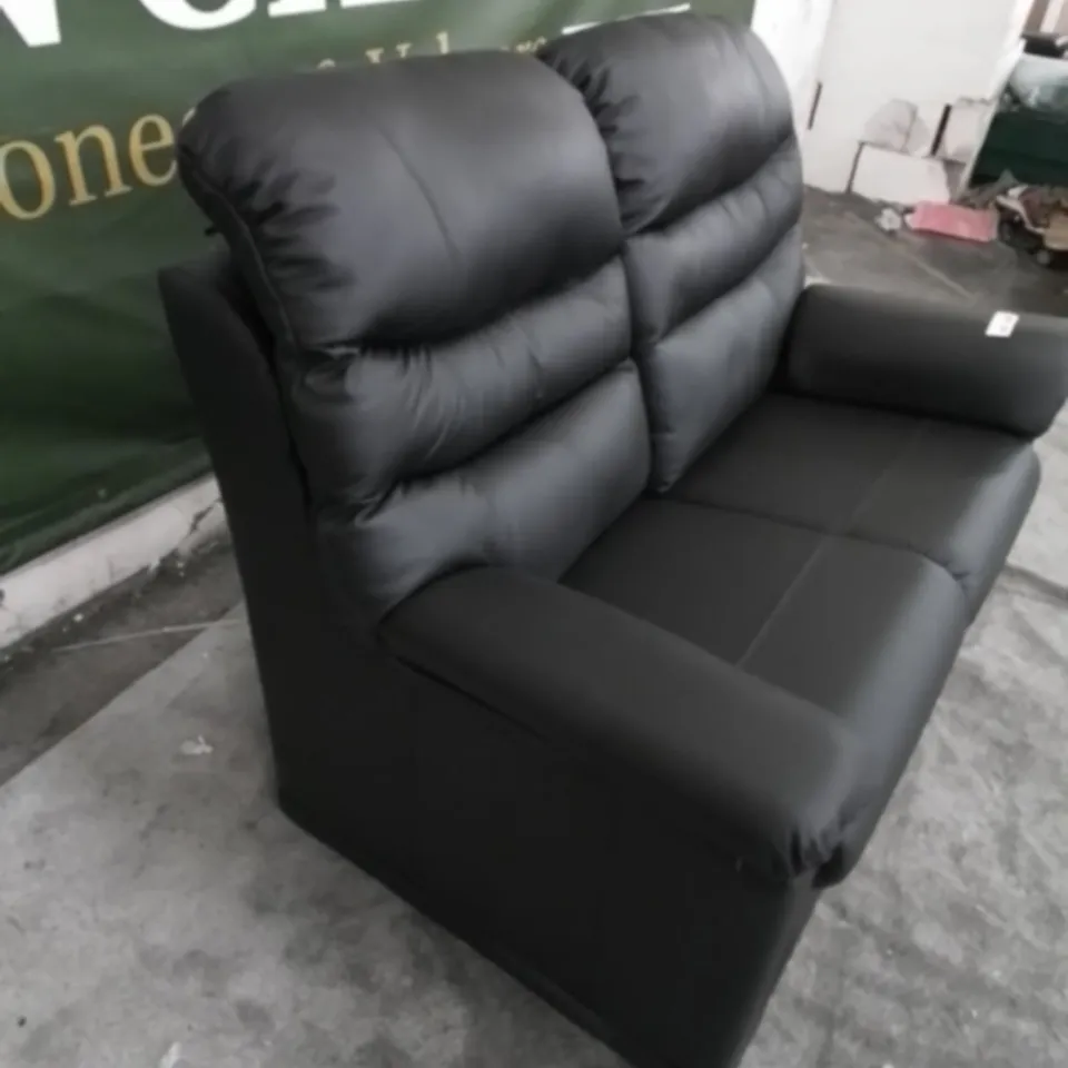 DESIGNER G PLAN MADE MALVERN CAMRIDGE BLACK LEATHER TWO SEATER SOFA