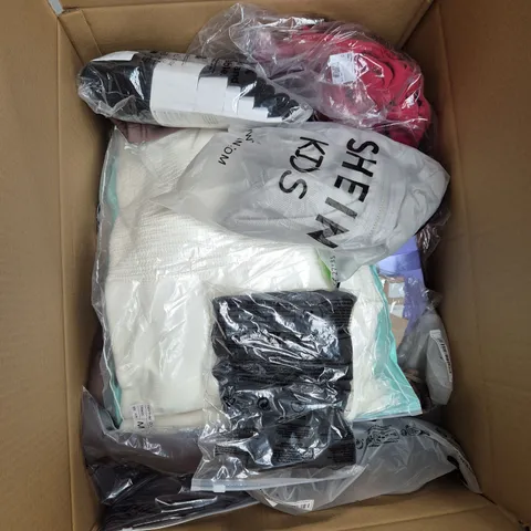 LARGE BOX OF ASSORTED CLOTHING ITEMS IN VARIOUS SIZES, STYLES AND COLOUR - COLLECTION ONLY