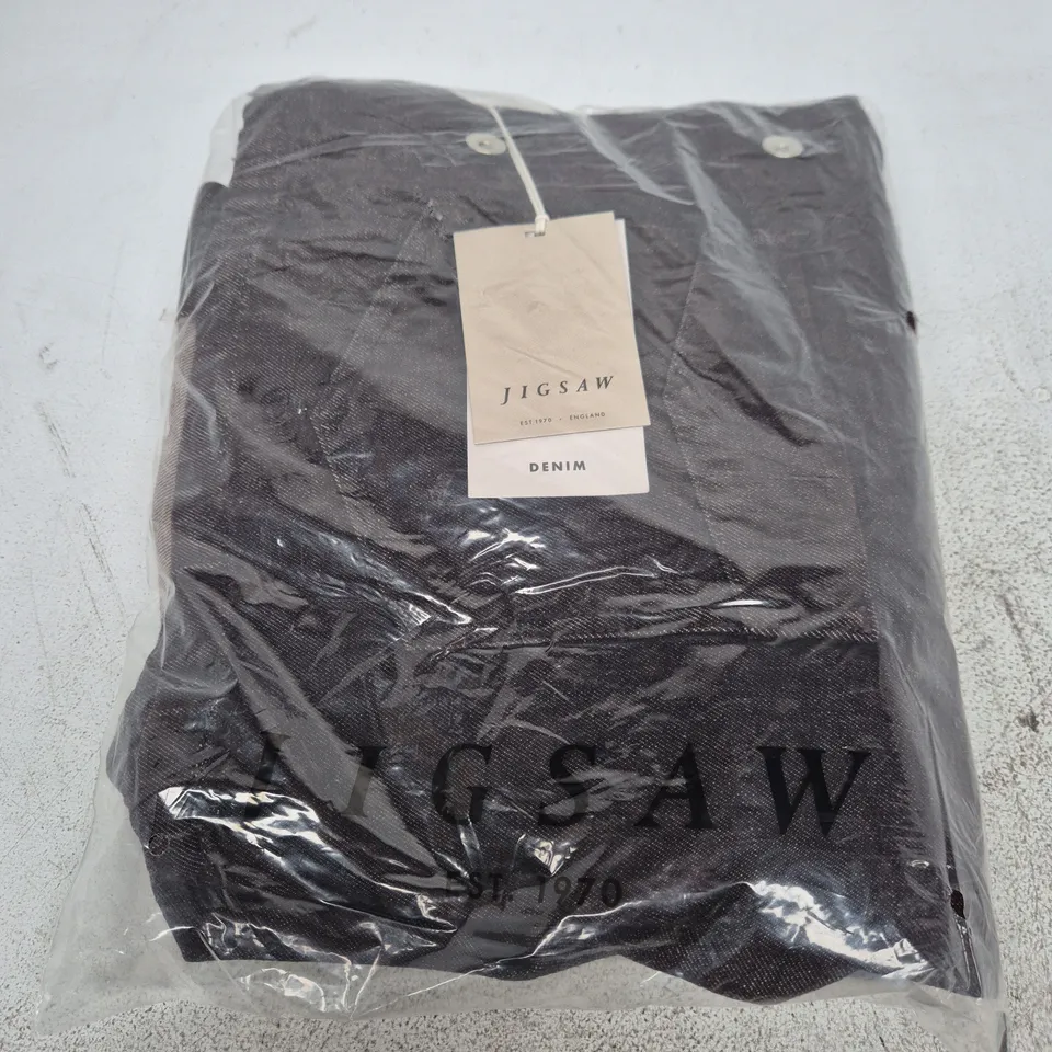 BAGGED JIGSAW ISLA DENIM CROPPED JACKET – BURGUNDY, UK 14