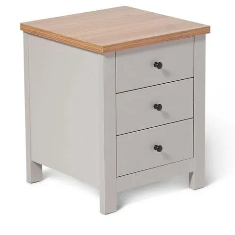 BOXED LAURA JAMES BAMPTON 3 DRAWER BEDSIDE TABLE - STONE GREY (1 BOX)