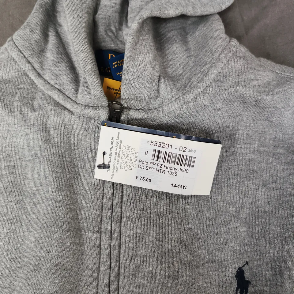 POLO RALPH LAUREN HOODIE, GREY, YOUTH SIZE 14-16 (YL)
