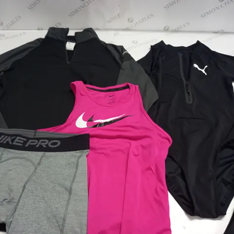 LOT OF 5 ASSORTED SPORTS CLOTHING ITEMS TO INCLUDE ONE PIECE SUIT, SHORTS, LEGGINGS AND VEST IN VARIOUS SIZES TO INCLUDE NIKE AND PUMA